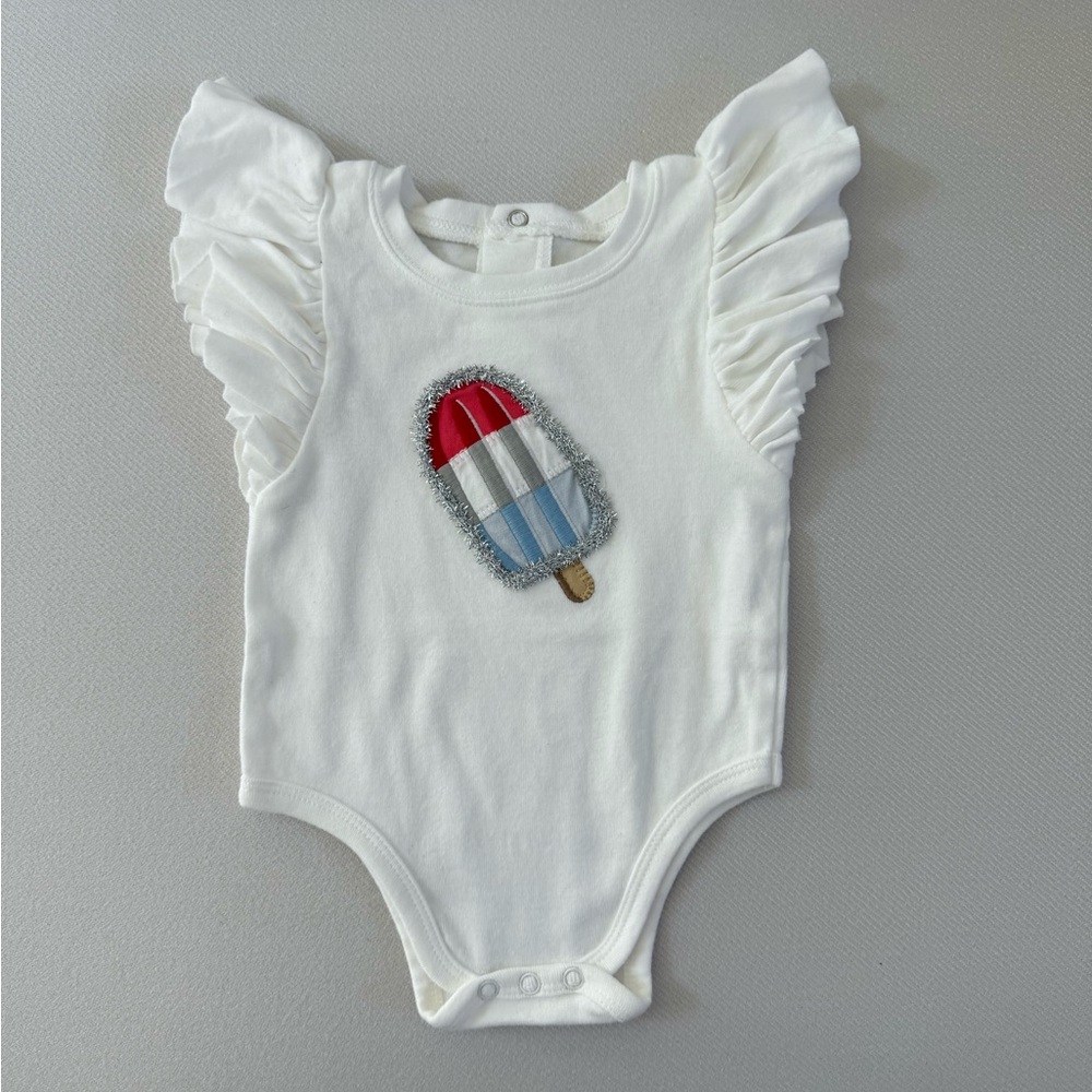 Mud Pie White Ruffle Onesie with Popsicle Design